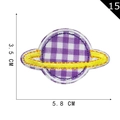 Purple and white checkered planet embroidered patch with yellow ring, size 5.8x3.5cm - Purple Checkered Planet (15)