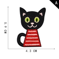Toppa ricamata gatto nero stile cartone animato con misure e maglia a righe rosse - Stile Gatto Nero Camicia a Righe (A)