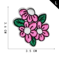 Pink flower embroidery patch with green leaves and white border, 3.6cm size L variant - Three Red Flowers Leaves Style (L)