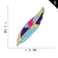 Toppa ricamata a forma di piuma blu e rosa, dimensioni 7,3 cm x 1,8 cm, modello E - Stile Piuma Colorata (E)