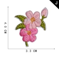 Detailed pink floral embroidery patch style J measuring 4.0cm x 3.3cm for DIY clothing - Double Pink Flowers Style (J)