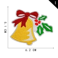 Christmas bell embroidery patch with red bow and green leaves, 5.1cm by 6.2cm size - Christmas Bell Bow Style (I)