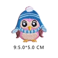 Pink cartoon owl embroidery patch with blue scarf and hat, 5.0x5.0 cm size detail - 9* Minimum Order Of 5 Pieces Per Style; Orders Below This Quantity Will Not Be Shipped.