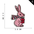 Pink rabbit embroidery patch with scarf and gift box, style C measuring 4.5cm by 3.8cm - Rabbit with Gift Box Motif (C)