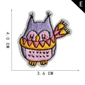 Purple owl embroidered patch style E with yellow scarf measuring 4.0 cm by 3.6 cm - Owl Motif (E)