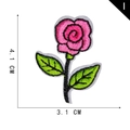 Pink rose flower embroidery patch with green leaves and precision stitching for DIY apparel - Pink Rose Style (I)
