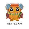 Orange cartoon owl embroidery patch with scarf and ear muffs, size 5.0x5.0 CM - 7* Minimum Order Of 5 Pieces Per Style; Orders Below This Quantity Will Not Be Shipped.