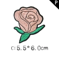 Pink rose flower embroidery patch with green leaves and black edges, 5.5x6.0cm - Large Rose Leaves Style (P)