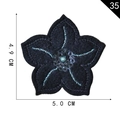 Black five-petal flower embroidery patch with silver sequins, size 4.9 x 5.0 cm - Sequin Black Flower (35)