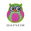 Cartoon owl embroidery patch in green plaid and pink stitching, size 4.5 by 5.0 CM - Green Plaid Owl Embroidery (23)