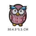 Pink and purple cartoon owl embroidery patch in 4.5x5.5 cm size with blue brow details - Pink Purple Plaid Owl Embroidery (30)