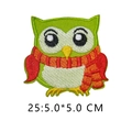 Green cartoon owl embroidered patch with red scarf, size 5.0x5.0 cm DIY accessory - 25* Minimum Order Of 5 Pieces Per Style No Shipment If Less Than 5 Pieces Are Not Received.