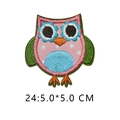 Pink owl cartoon embroidered iron on patch with green wings for DIY clothing 5x5 cm - 24* Minimum Order Of 5 Pieces Per Style; Orders Below This Quantity Will Not Be Shipped.