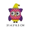 Pink cartoon owl embroidered patch with white dots and yellow nightcap for DIY clothing - Owl with Nightcap Polka Dot Embroidery (31)