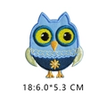 Blue cartoon owl embroidery patch with star pattern and yellow eyes, 6.0 x 5.3 CM - 18* Minimum Order Of 5 Pieces Per Style No Shipment If Less Than 5 Pieces Are Not Received.
