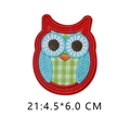 Embroidered cartoon owl patch with green checkered belly and red border, 4.5x6.0 cm - Owl with Red Border and Plaid Belly Embroidery (21)