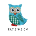Cartoon blue owl embroidery patch with green check detail in 7.5x6.5 CM size - Bright Blue Owl with Plaid Side Embroidery (35)