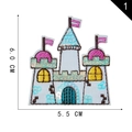 Cartoon kasteel borduurpatch met pailletten in groen en paars, maat 6,0x5,5 cm - 1*5 Stuks Van Één Artikel Worden Niet Verzonden Indien Minder Dan