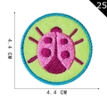 Pink ladybug embroidery patch with light green background and blue border 4.4 cm - Pink Purple Dotted Ladybug Style (25)