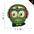 Cartoon owl embroidery patch with headphones style E, size 5.9cm x 5.8cm for DIY clothing - Green Owl Style with Headphones (E)