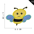 Embroidered honey bee patch with yellow body and blue checkered wings, 8.0 x 6.7 cm size - Bee with Blue White Plaid Wings Style (15)