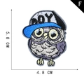 Cartoon owl embroidery patch with BOY baseball cap, variant style F, 5.8x4.8 cm size view - Owl Style with BOY Baseball Cap (F)