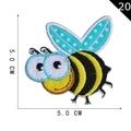 Cartoon honey bee embroidered patch with yellow black stripes and blue dotted wings 5x5cm - Cartoon Striped Bee Style (20)