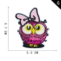 Pink owl cartoon embroidery patch with bow, style G, size 5.7 x 5.0 cm, sewing applique - Pink Owl Style with Pink Bow (G)