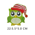Green Christmas owl embroidery patch with striped hat, size 5.5x5.0 cm DIY accessory - 22* Minimum Order Of 5 Pieces Per Style; Orders Below This Quantity Will Not Be Shipped.