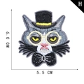 Cartoon cat embroidery patch with hat and glasses in grey, size 6.0 x 5.5 cm - Grey Cat Style with Black Top Hat (H)