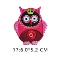 Cartoon owl embroidery patch in rose red with green crown, size 6.0x5.2 cm - Magenta Owl with Crown Embroidery (17)