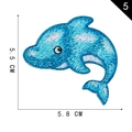 Blue sequin dolphin embroidery patch with shimmering details measuring 5.5cm x 5.8cm - 5* Minimum Order Of 5 Pieces Per Style; Orders Below This Quantity Will Not Be Shipped.