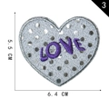Silver sequin heart patch with purple LOVE embroidery, measuring 6.4 cm by 5.5 cm - LOVE Letter Heart (3)