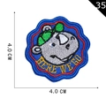 Cartoon rhino animal embroidery patch with blue wave border measuring 4.0cm x 4.0cm - Blue Rhino Style (P20200030306)