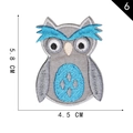 Gray owl embroidery patch with blue accents and diamond texture, size 5.8x4.5 cm - Gray Owl with Blue Brows (6)