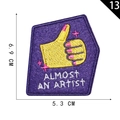 Purple embroidery patch with yellow thumbs up sign and Almost An Artist text in 6.9x5.3cm - Purple Thumbs Up Style (13)