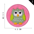 Pink felt owl embroidery patch with green body and 4.5cm round diameter size - Pink Base Round Owl (2)