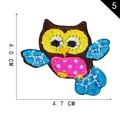 Colorful owl embroidery patch with blue wings and pink chest detailing, 4.0cm height - Owl with Blue Wings (5)