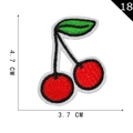 Detailed cherry embroidery patch with green leaves and dimensions for DIY garment decor - Cherry 9