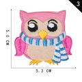 Pink owl embroidery patch with stripe scarf variant 3, size 5.3x5.0 cm for clothing - Scarf Pink Owl (3)