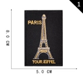 Black and gold Eiffel Tower embroidered patch with Paris text size 8.0x5.0 cm - Paris Eiffel Tower Style (1)