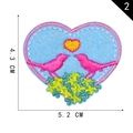 Blue heart embroidery patch featuring two pink birds and floral details, size 5.2x4.3cm - Heart Birds (2)