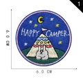 6.0 cm round embroidered patch featuring Happy Camper rabbit and tent design - Round Star Moon Rabbit Camping Style (1)