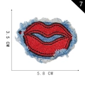 Red lip denim embroidery patch with frayed edges for clothing decoration, size 5.8x3.5cm - Red Lips Style (7)