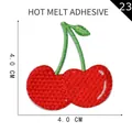 Red cherry fruit embroidery patch with heat-melt glue backing, size 4.0x4.0cm - Cherry 13