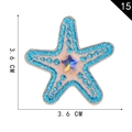 Pink starfish embroidery patch with blue edge and rhinestone detail 3.6cm - Blue Starfish Style (15)