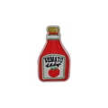 Red tomato ketchup bottle embroidered patch with gold cap and white background - Red Tomato Ketchup Bottle