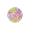 Écusson brodé rond avec fleurs roses et fil argenté sur support en feutre blanc - Fleur Ronde