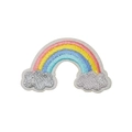 Rainbow and cloud embroidery patch with multicolor stitching on a clean white background - Multicolor Rainbow