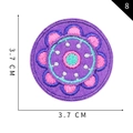 Purple round floral mandala embroidery patch with pink and cyan details, 3.7 cm diameter - Purple Mandala Style (H)